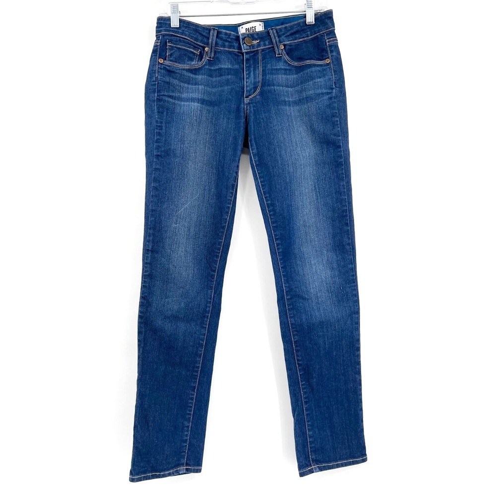PAIGE Womens 27 Medium-Wash Mid-Rise Skyline Ankle Peg Slim-Fit Denim Blue Jeans
